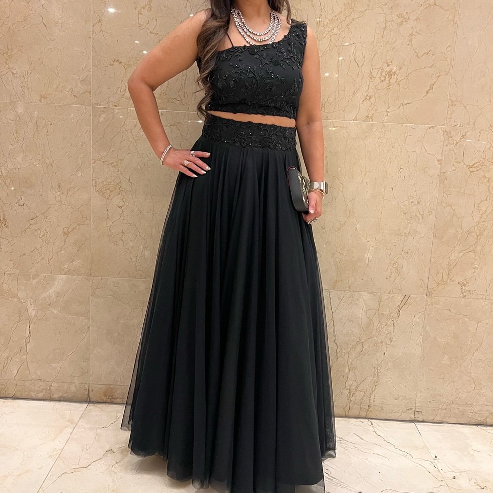 Black Maxi Pleated A-Line Skirt for Prom